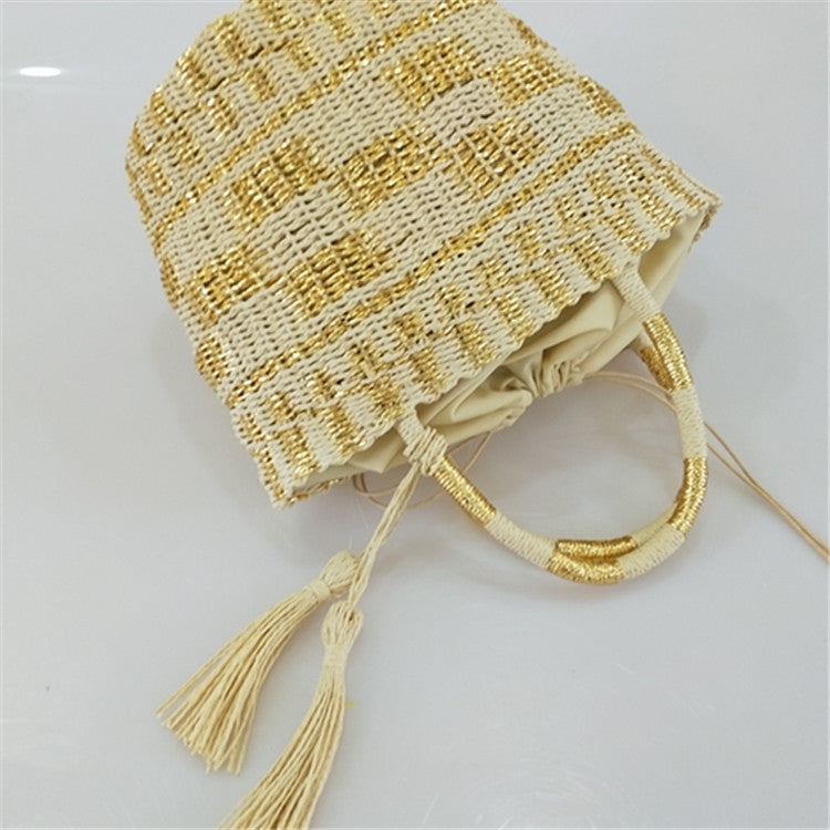Gold Sier Woven Straw Hand-woven Beach Shoulder Bags