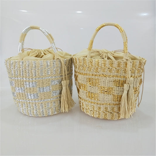 Gold Sier Woven Straw Hand-woven Beach Shoulder Bags