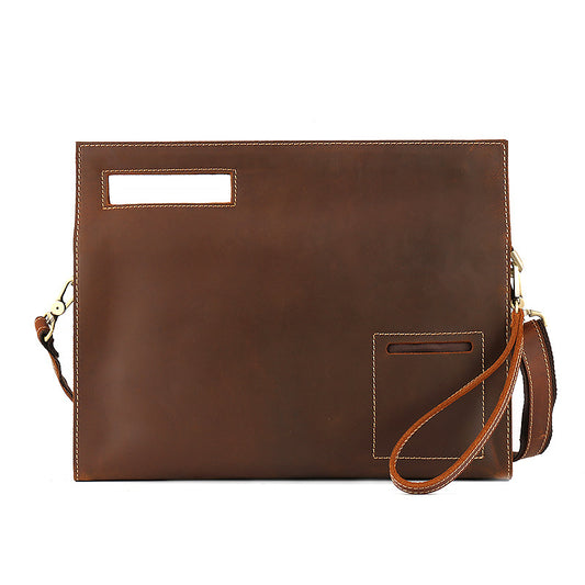 Men's Crazy Horse Leather Horizontal Vintage Handmade First Men's Shoulder Bags