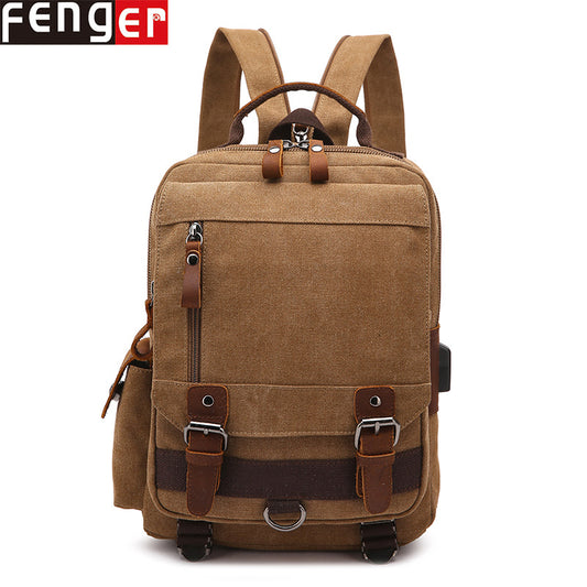 Women's & Men's Source Crazy Horse Leather Canvas Charging Backpacks