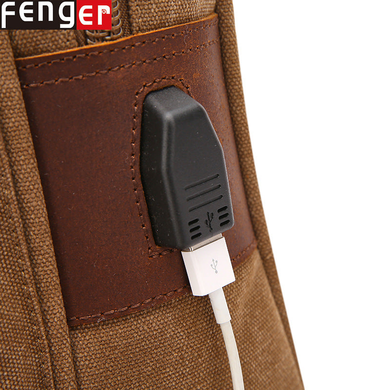 Women's & Men's Source Crazy Horse Leather Canvas Charging Backpacks