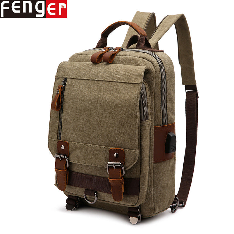 Women's & Men's Source Crazy Horse Leather Canvas Charging Backpacks