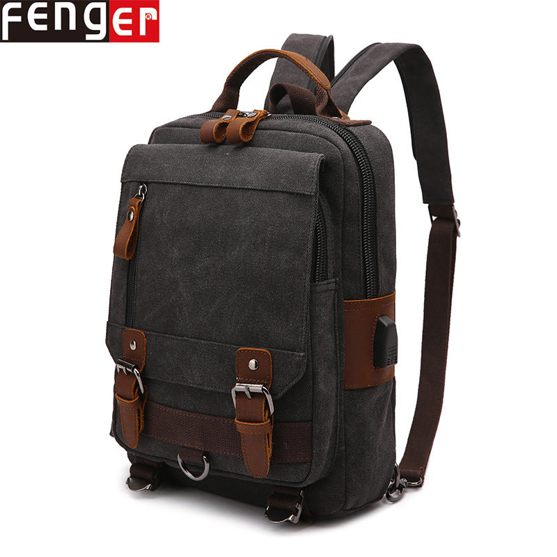 Women's & Men's Source Crazy Horse Leather Canvas Charging Backpacks