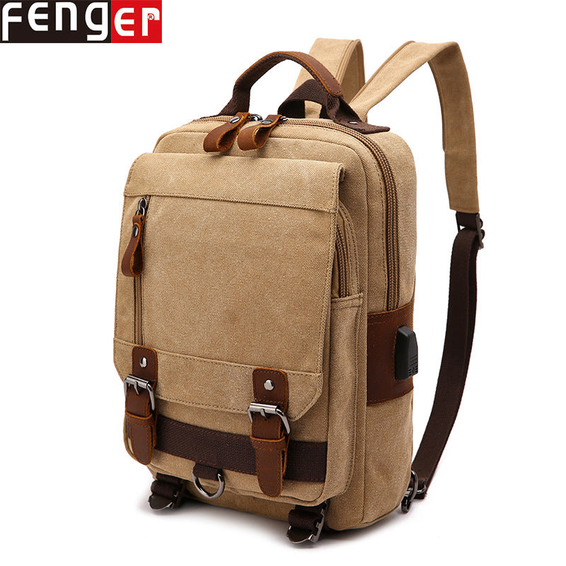 Women's & Men's Source Crazy Horse Leather Canvas Charging Backpacks