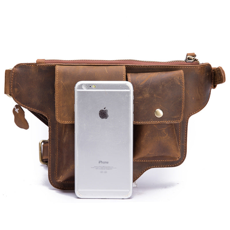 Men's Genuine Leather Crazy Horse Closed Toe Layer Cowhide Personalized Men's Waist Packs