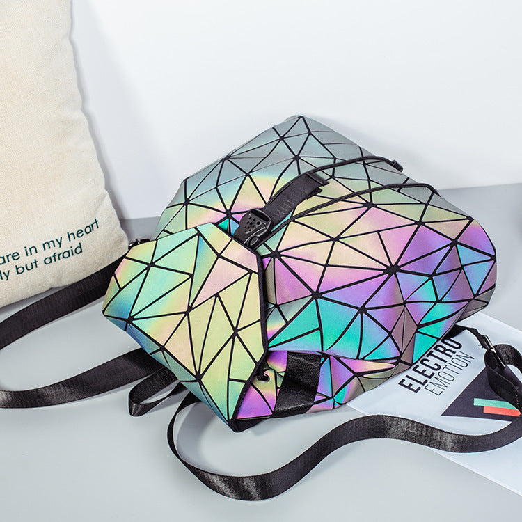 Women's Luminous Colorful Geometric Fashion Folding Rhombus Backpacks