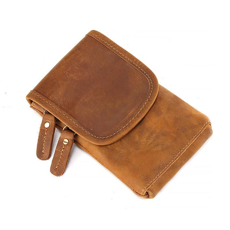 Men's First Layer Yellow Cowhide Retro Simple Mobile People Phone Bags