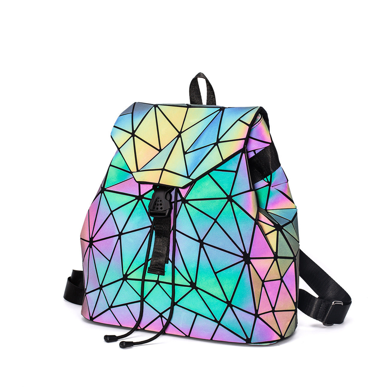Women's Luminous Colorful Geometric Fashion Folding Rhombus Backpacks