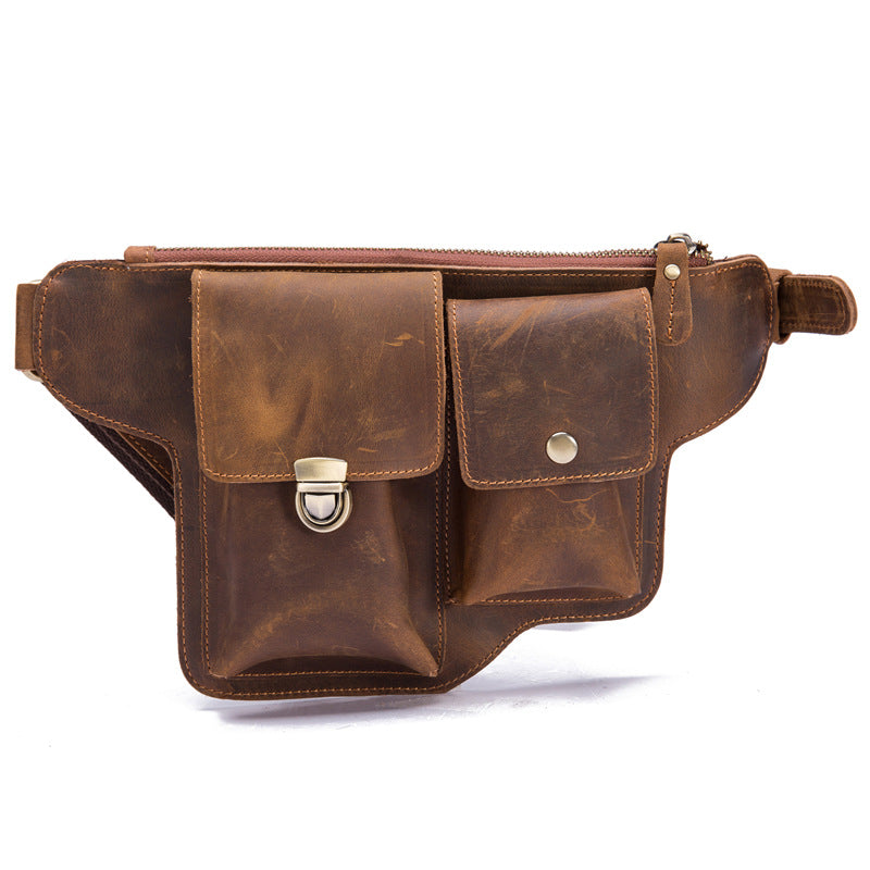Men's Genuine Leather Crazy Horse Closed Toe Layer Cowhide Personalized Men's Waist Packs
