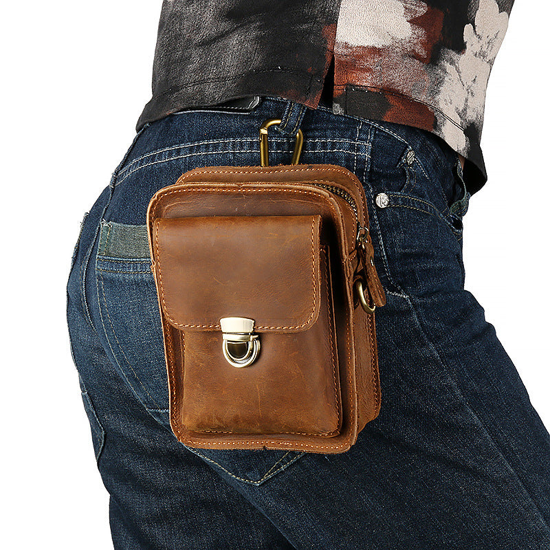 Men's Horse Leather Mobile Genuine Retro Simple First Layer Men's Waist Packs