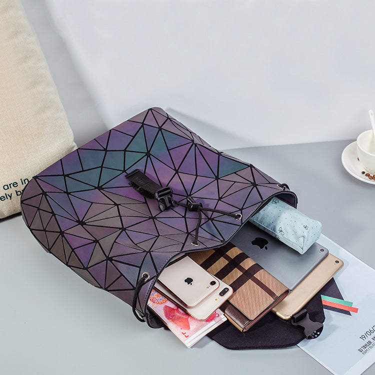 Women's Luminous Colorful Geometric Fashion Folding Rhombus Backpacks