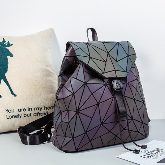 Women's Luminous Colorful Geometric Fashion Folding Rhombus Backpacks