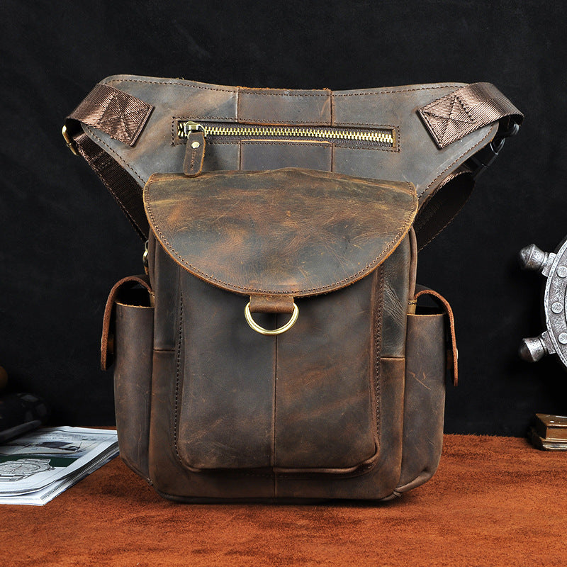 Men's Oil Waxed Leather Cowhide Retro Trendy Cool Men's Chest Bags