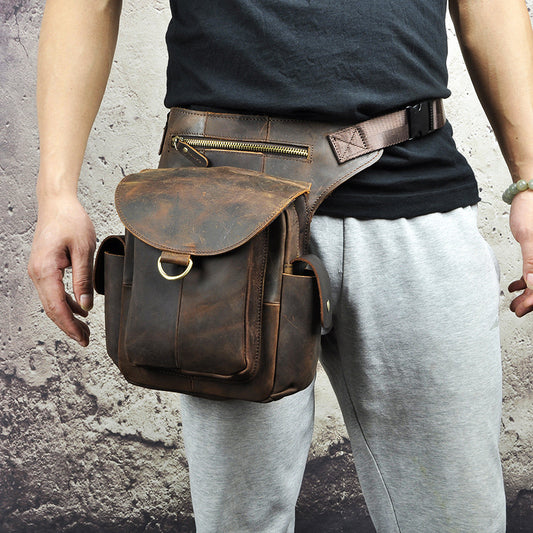 Men's Oil Waxed Leather Cowhide Retro Trendy Cool Men's Chest Bags