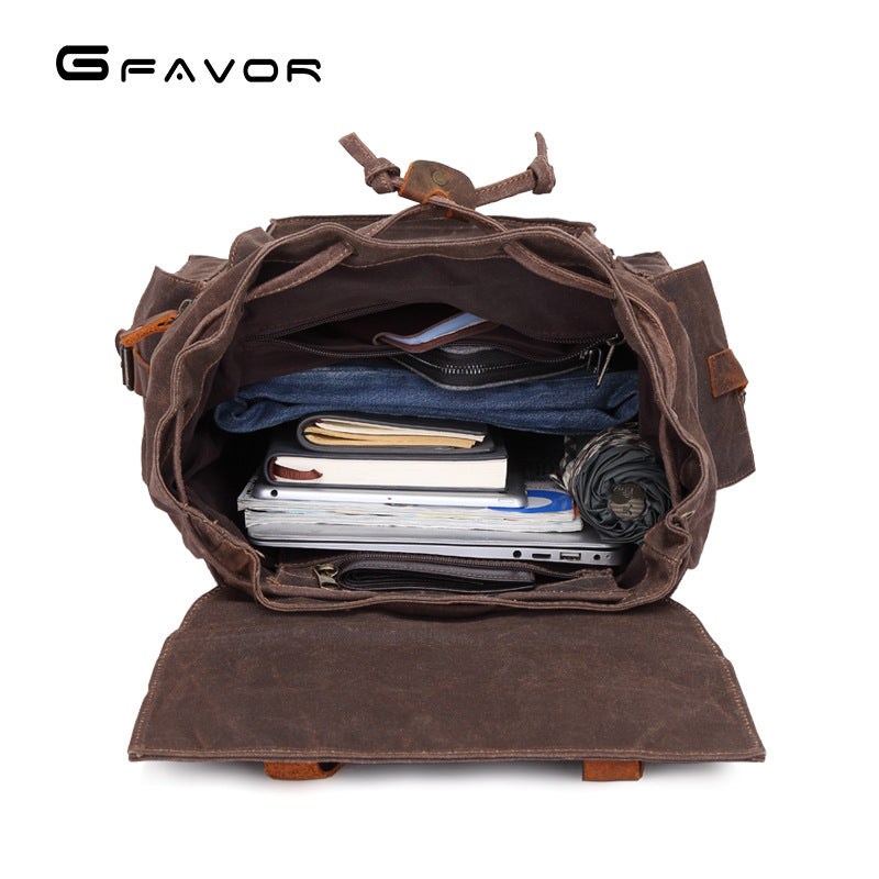 Men's Canvas Oil Wax Waterproof Crazy Horse Backpacks