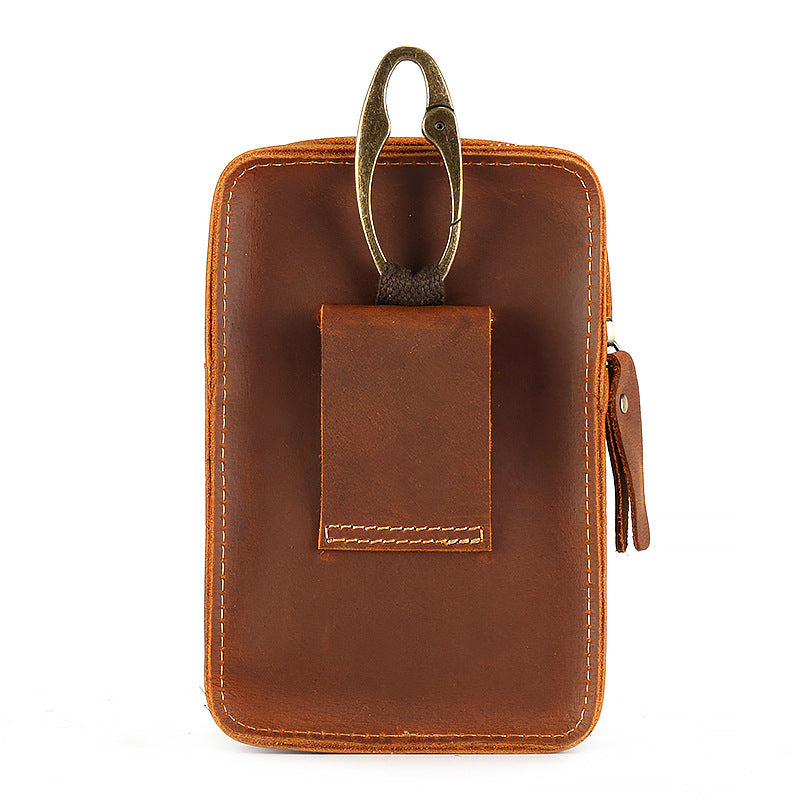 Men's Crazy Horse Leather Vertical Mobile Perforating Men's Waist Packs