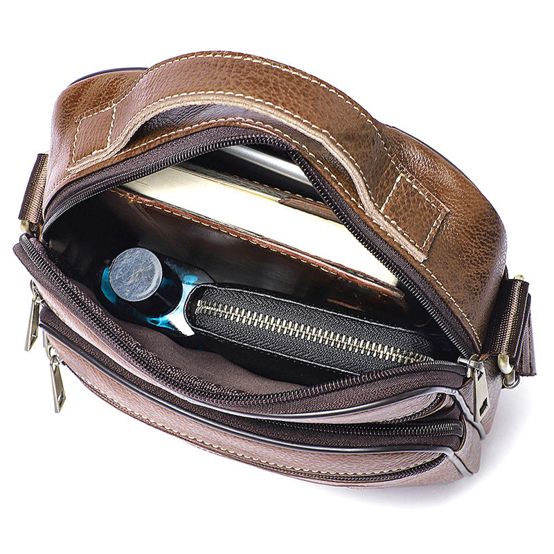 Men's Genuine Leather Retro Vertical Top Layer Shoulder Bags