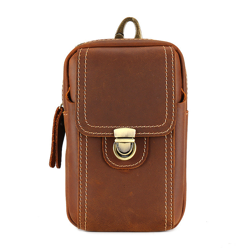 Men's Crazy Horse Leather Vertical Mobile Perforating Men's Waist Packs