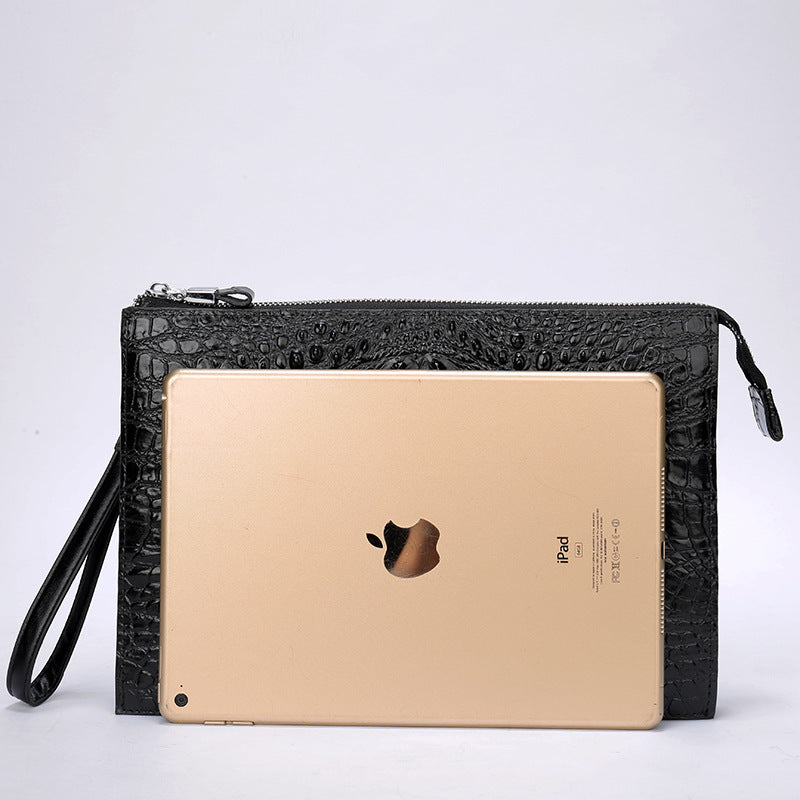 Men's Underarm Clutch Zipper Crocodile Pattern Cowhide Men's Handbags
