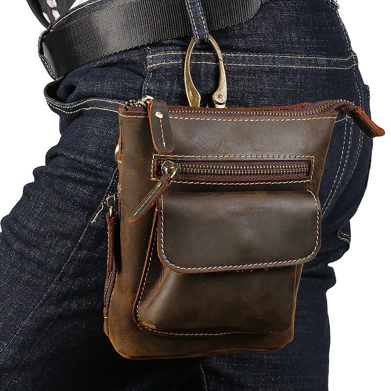 Men's Mobile Pannier Crazy Horse Leather First Layer Cowhide Men's Waist Packs