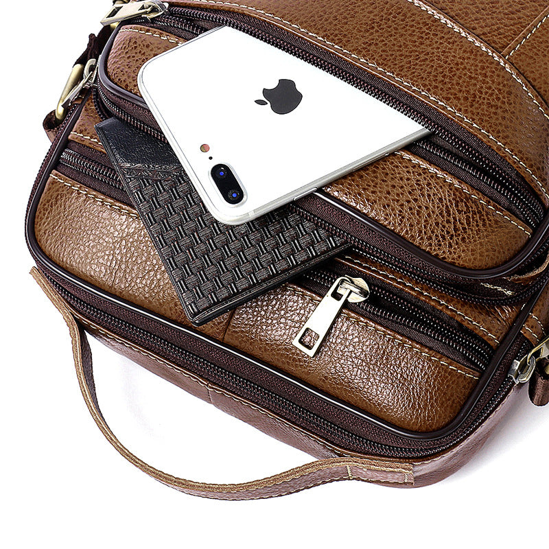 Men's Genuine Leather Retro Vertical Top Layer Shoulder Bags