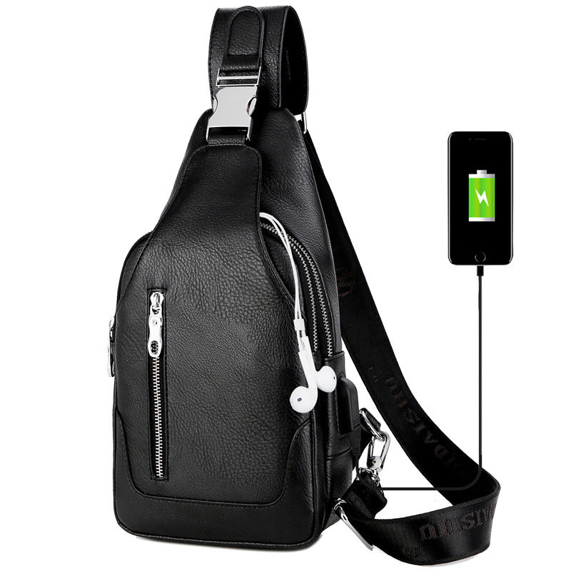 Men's Street Crazy Horse Leather Fashion Plus Men's Chest Bags