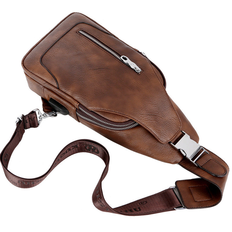 Men's Street Crazy Horse Leather Fashion Plus Men's Chest Bags