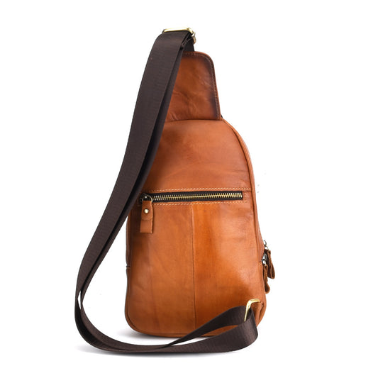 Men's Cowhide Vintage Genuine Leather Hand-rub Color Men's Chest Bags