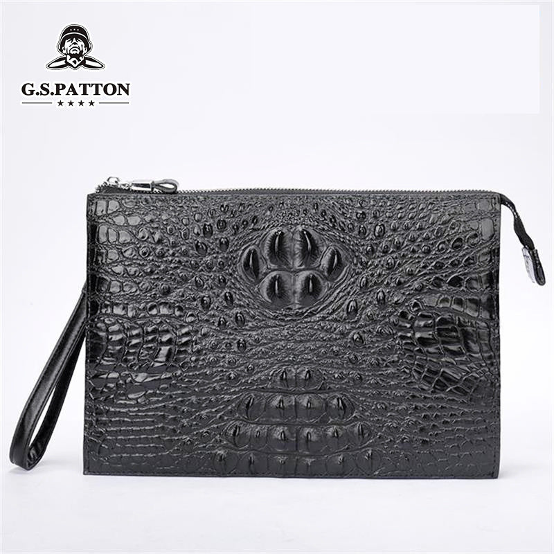 Men's Underarm Clutch Zipper Crocodile Pattern Cowhide Men's Handbags