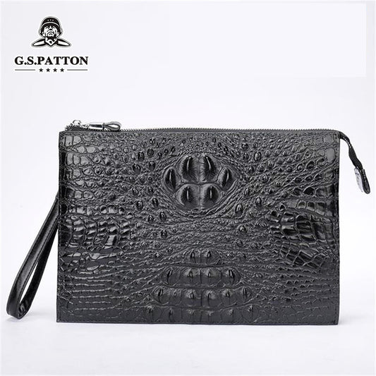 Men's Underarm Clutch Zipper Crocodile Pattern Cowhide Men's Handbags