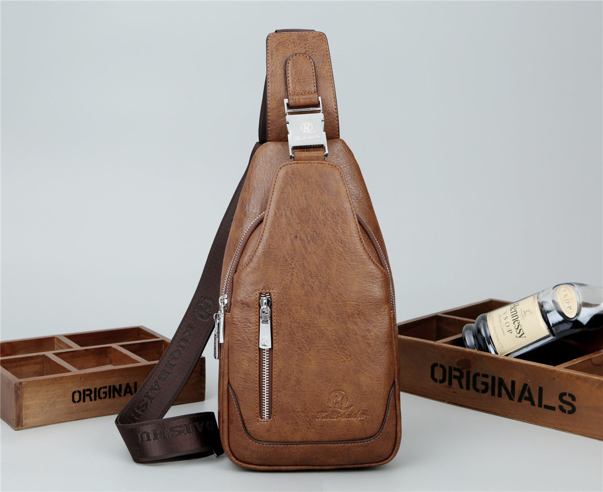 Men's Street Crazy Horse Leather Fashion Plus Men's Chest Bags