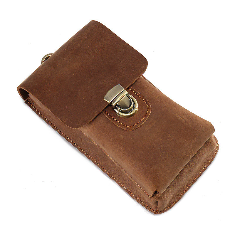 Men's Mobile Vertical Cigarette First Layer Cowhide Phone Bags