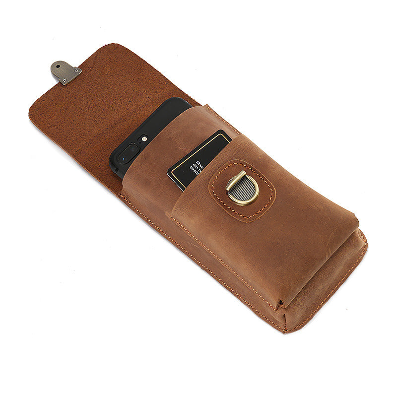 Men's Mobile Vertical Cigarette First Layer Cowhide Phone Bags
