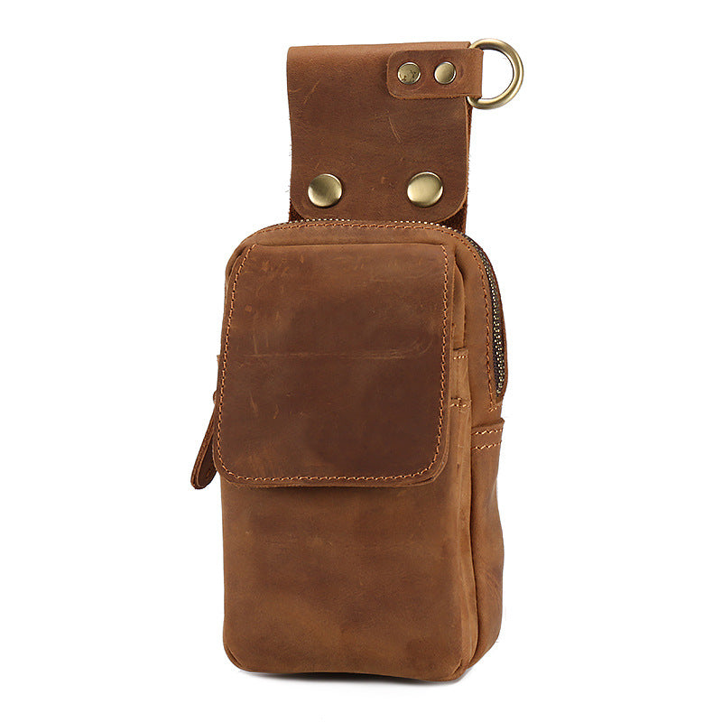 Men's Mattes Crazy Horse Leather Mobile Vertical Perforating Men's Waist Packs