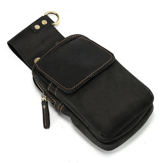Men's Mattes Crazy Horse Leather Mobile Vertical Perforating Men's Waist Packs