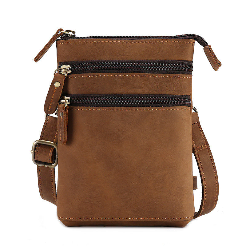 Men's Crazy Horse Leather Vertical Mobile Pannier Men's Shoulder Bags