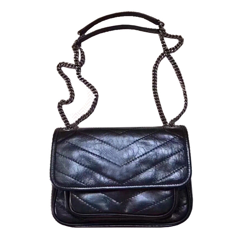 Women's Crack Cowhide Vintage Cow Leather Double Bags