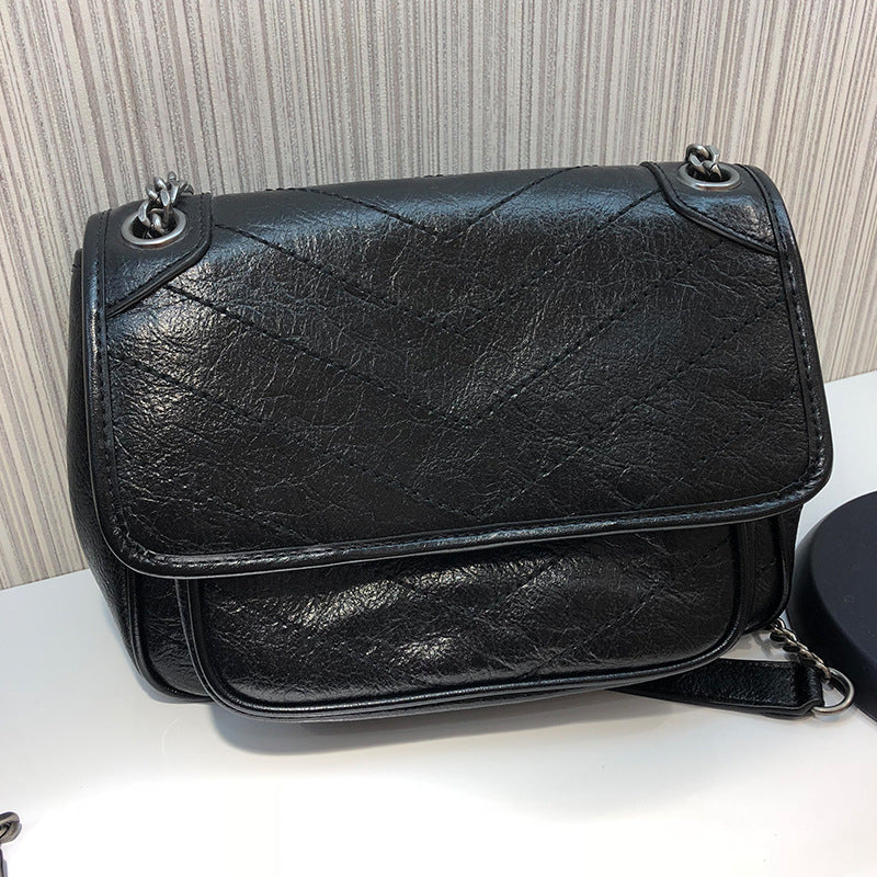 Women's Crack Cowhide Vintage Cow Leather Double Bags