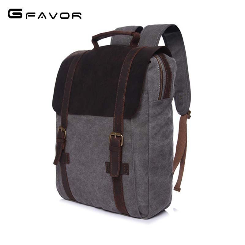 Men's Vintage Canvas Crazy Horse Leather Computer Backpacks