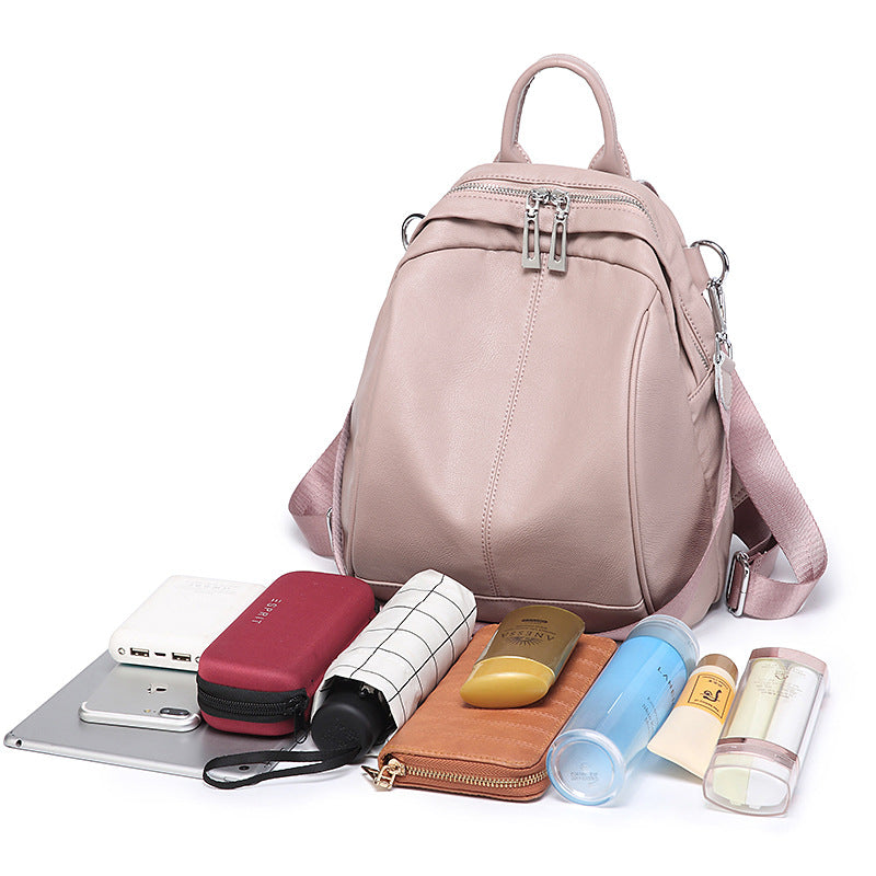 Women's Korean Fashionable Versatile Personality Soft Leather Backpacks