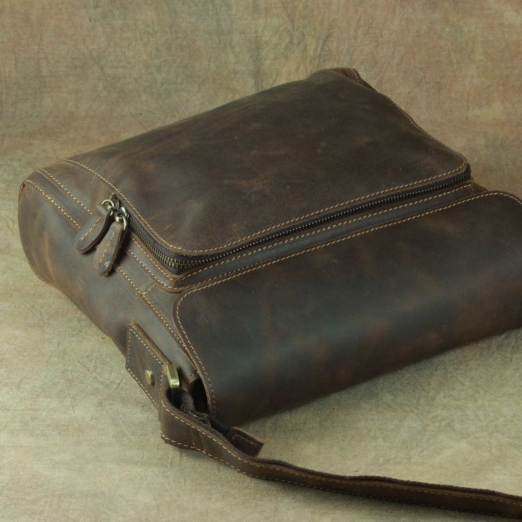 Men's Layer Cowhide Rough Crazy Horse Leather Men's Shoulder Bags