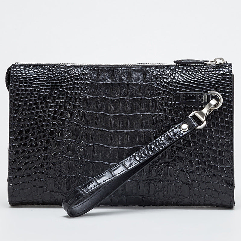 Men's Large Zipper Trendy Embossed Crocodile Pattern Men's Handbags