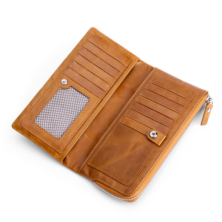 Men's Multifunctional Top Layer Leather Long Bank Card Holder