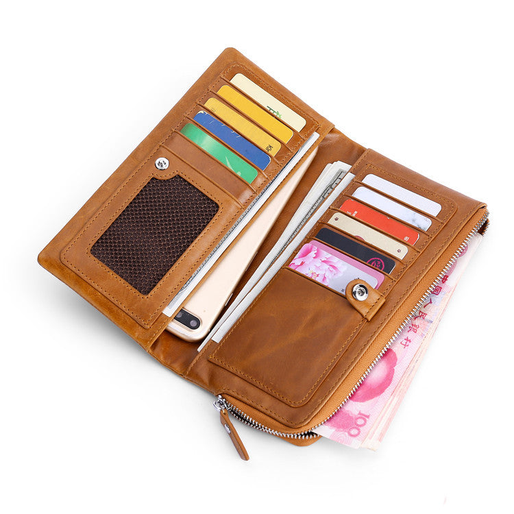 Men's Multifunctional Top Layer Leather Long Bank Card Holder