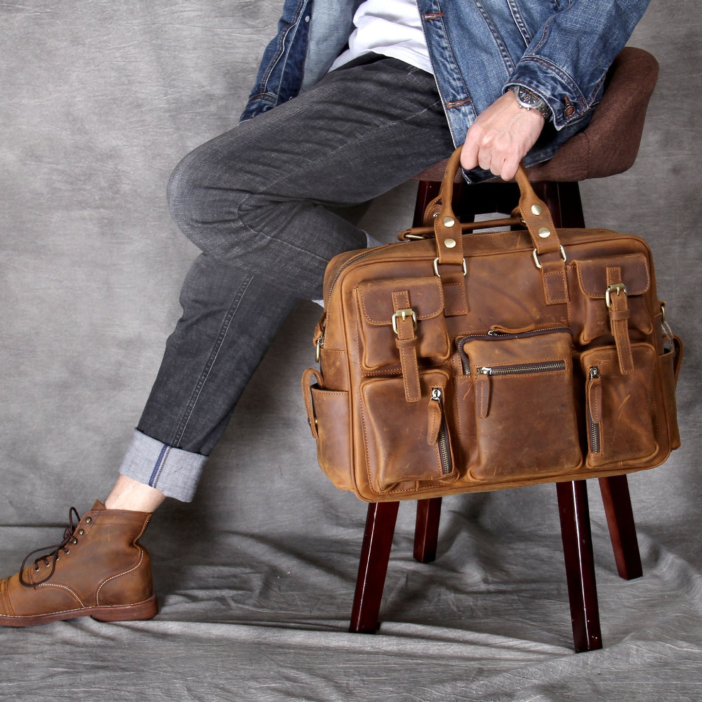 Men's First Layer Leather Large Capacity Handmade Travel Bags