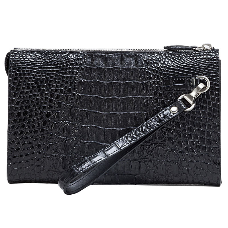 Men's Large Zipper Trendy Embossed Crocodile Pattern Men's Handbags