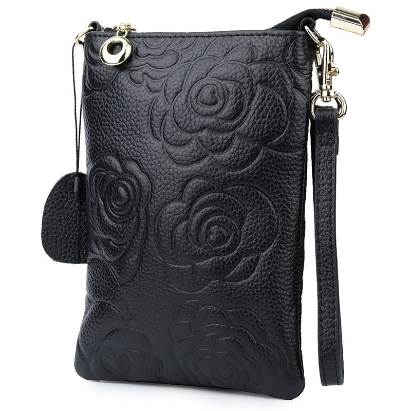 Women's First Layer Cowhide Rose Genuine Leather Phone Bags