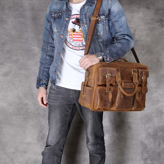 Men's First Layer Leather Large Capacity Handmade Travel Bags