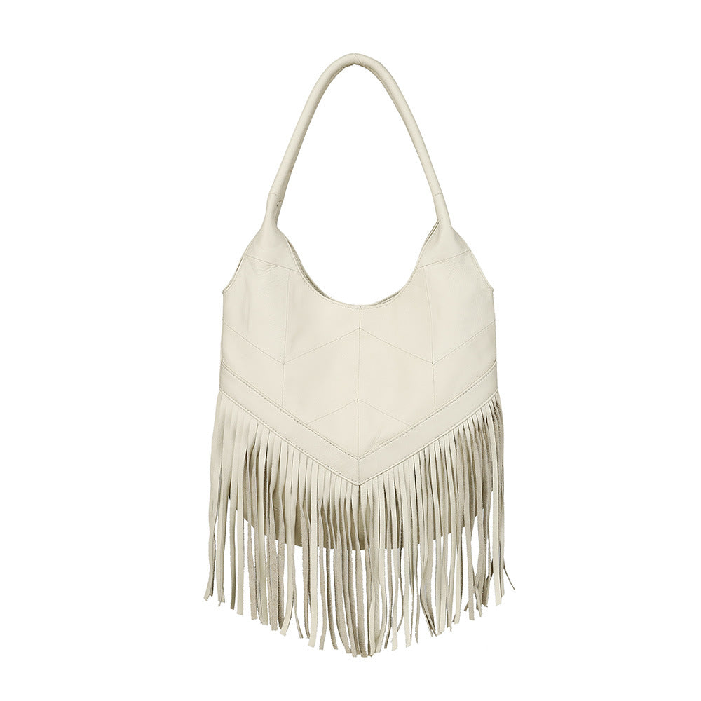 Women's Genuine Leather First Layer Cowhide Tassel Shoulder Bags