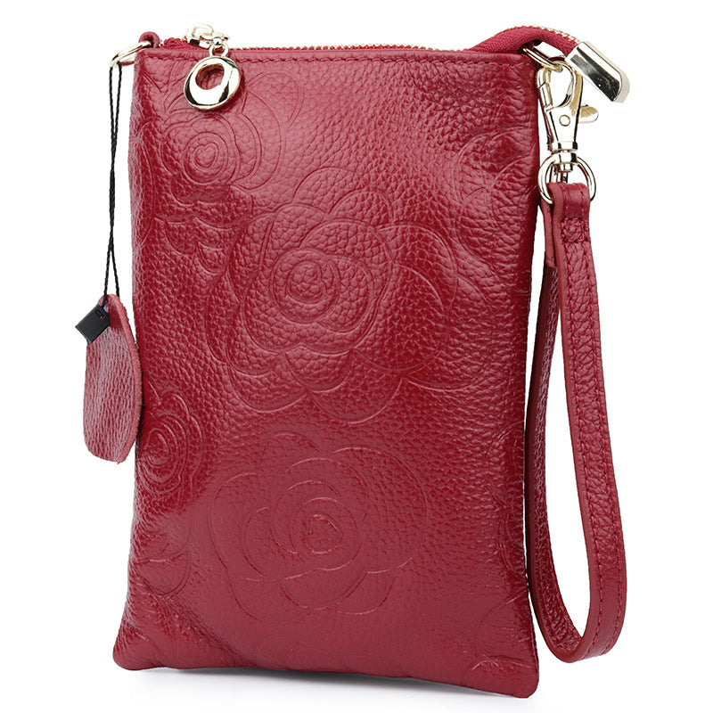 Women's First Layer Cowhide Rose Genuine Leather Phone Bags